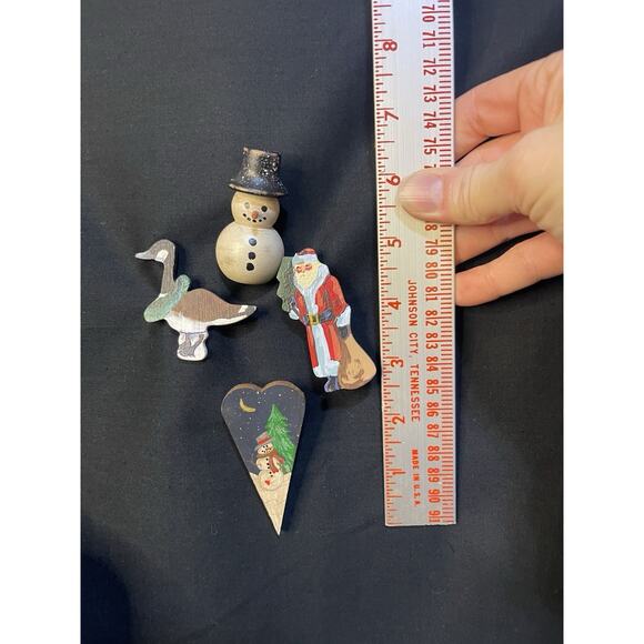 Handmade Wooden Christmas Primitive Hand Painted Brooch Lot Goose Santa Snowman - Picture 4 of 5